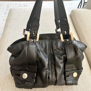 Michael Kors black pebbled leather handbag, 10”x18”, gold hardware